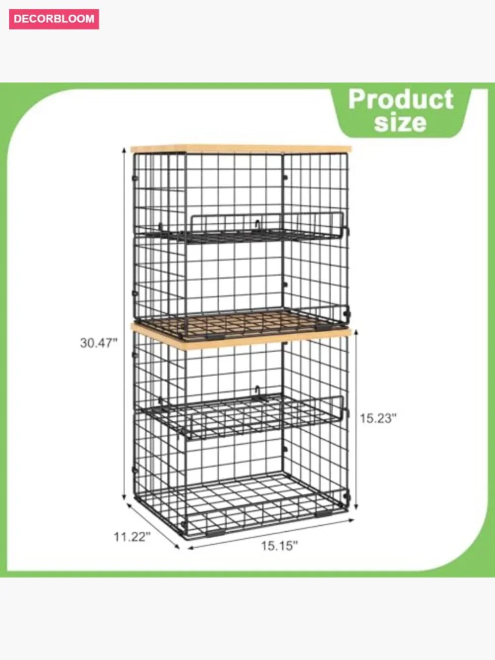 4 Pack Stackable Wire Baskets with Wooden Top for Kitchen Storage